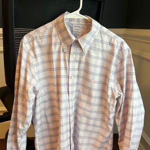 Brooks Brother non-iron sport shirt, pink and blue pattern, size medium regent.